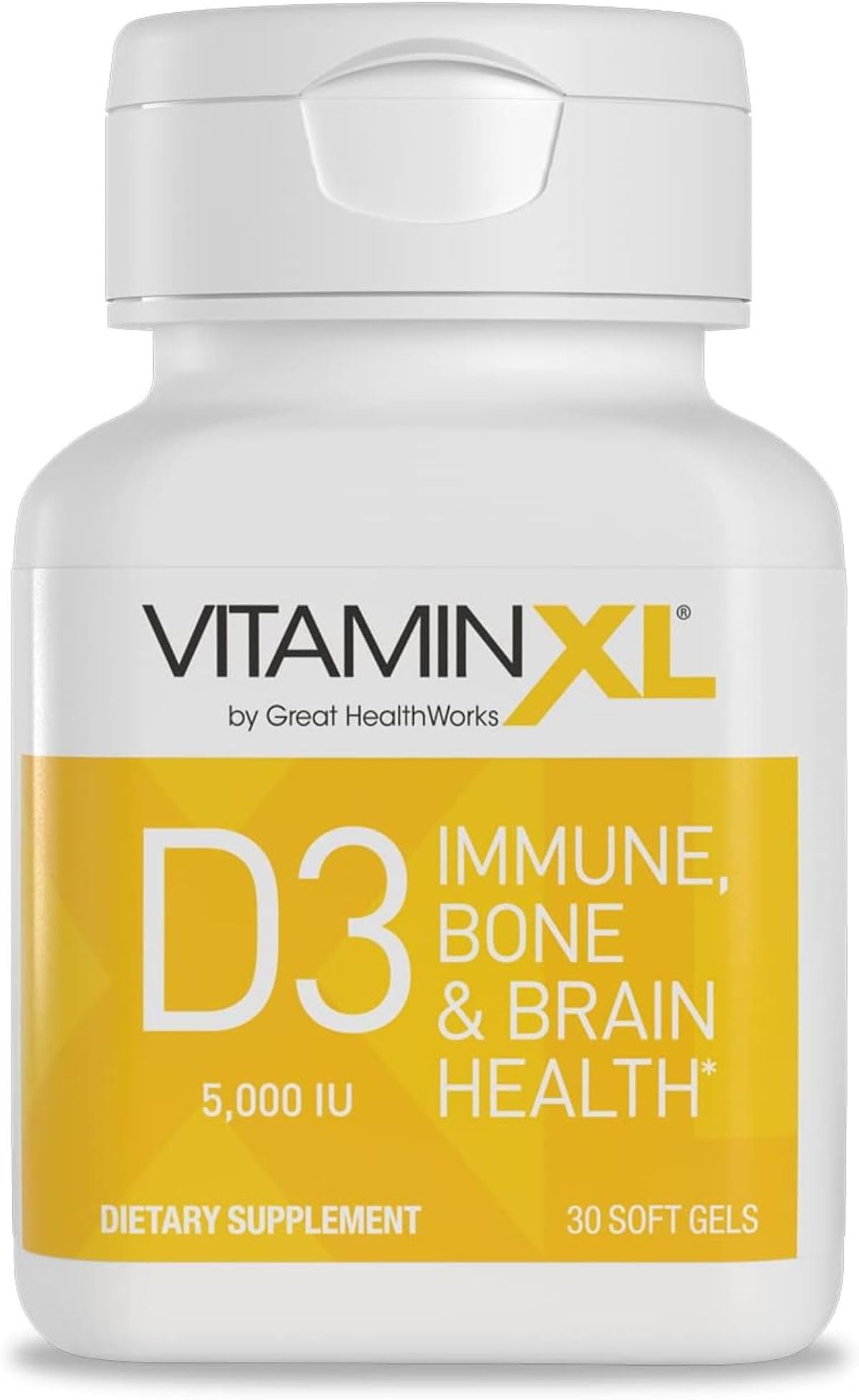 Front view of OmegaXL VitaminXL D3 5000 IU softgel bottle