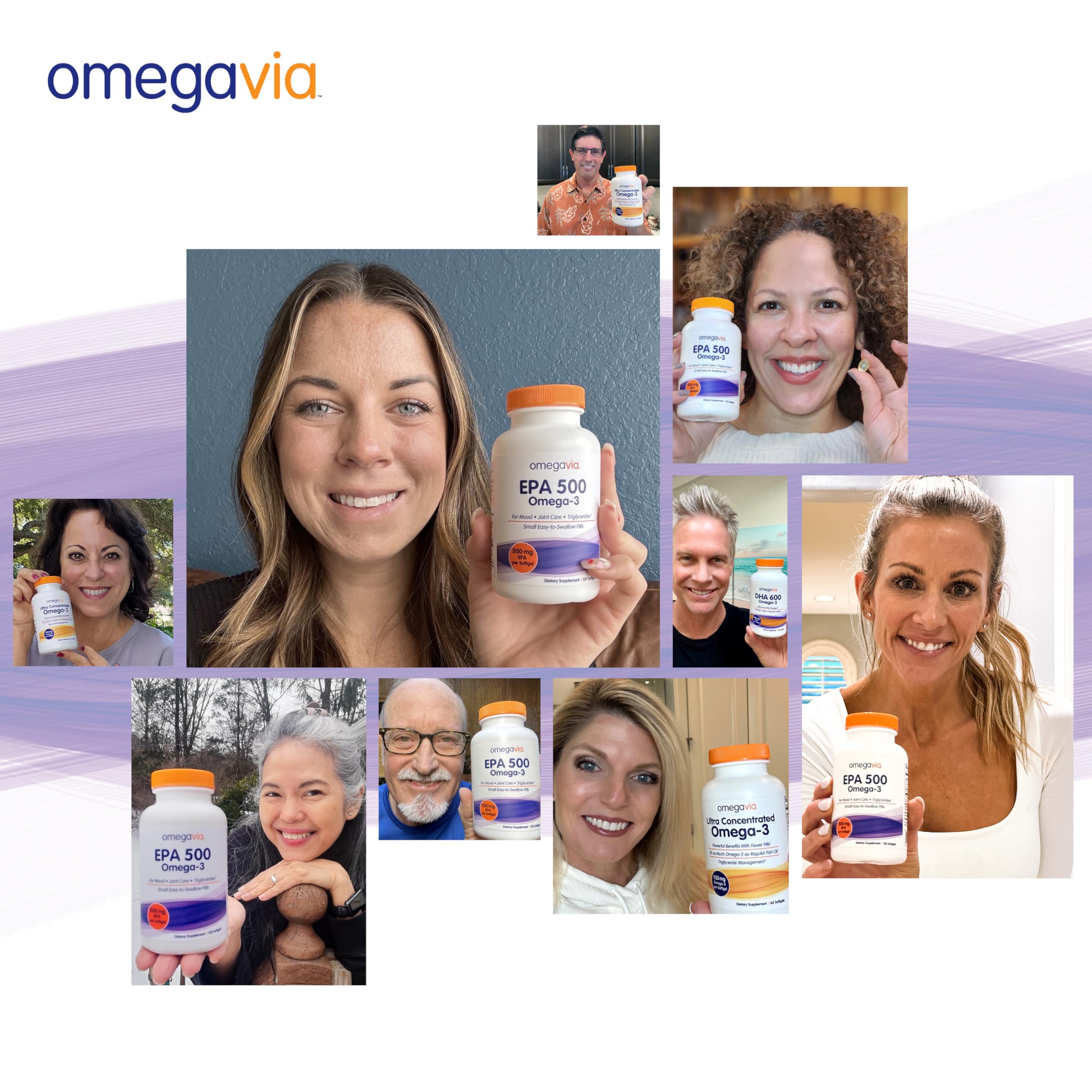 Non-GMO and gluten-free labels shown on OmegaVia EPA 500 packaging