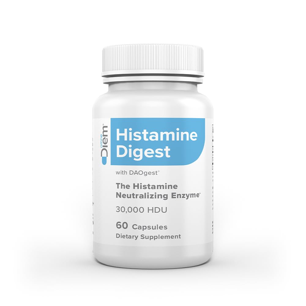 Omne Diem DAO 30,000 HDU bottle front view shows high-potency histamine enzyme capsules.