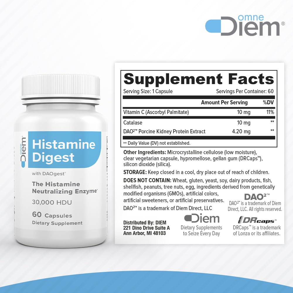 Omne Diem DAO 30,000 HDU cap close-up highlights fast-acting histamine support.