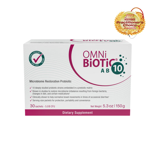 Bottle packaging of OMNi BiOTiC AB 10 probiotic