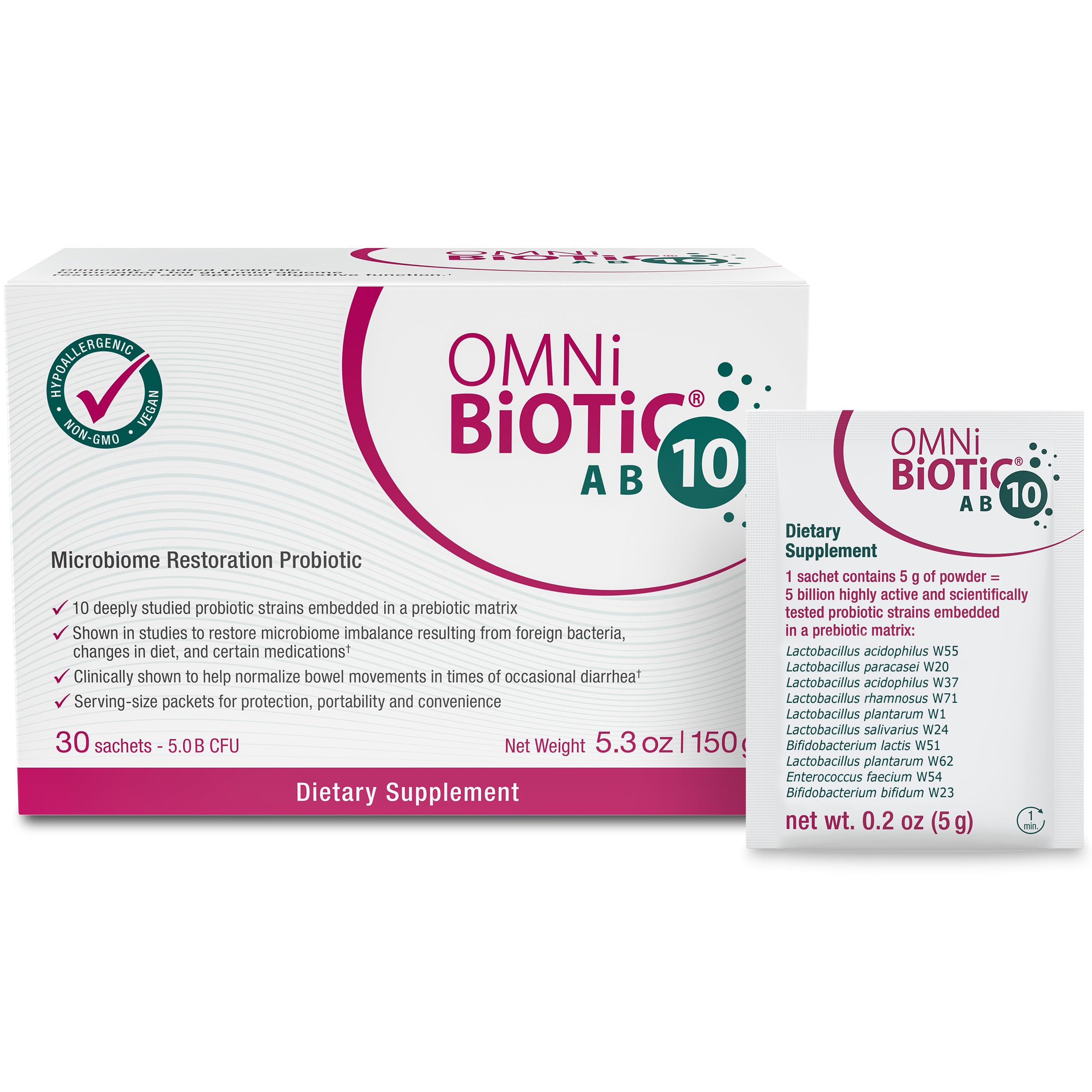 Daily packets of OMNi BiOTiC AB 10 probiotic