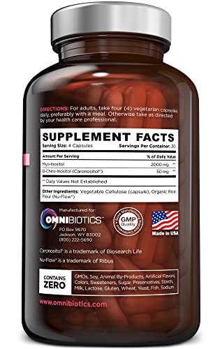Nutrition facts panel showing 40:1 Myo-Inositol to D-Chiro-Inositol ratio