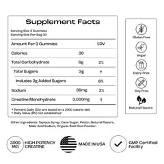 OMNI Creatine Gummies ingredients label showing 1g per gummy