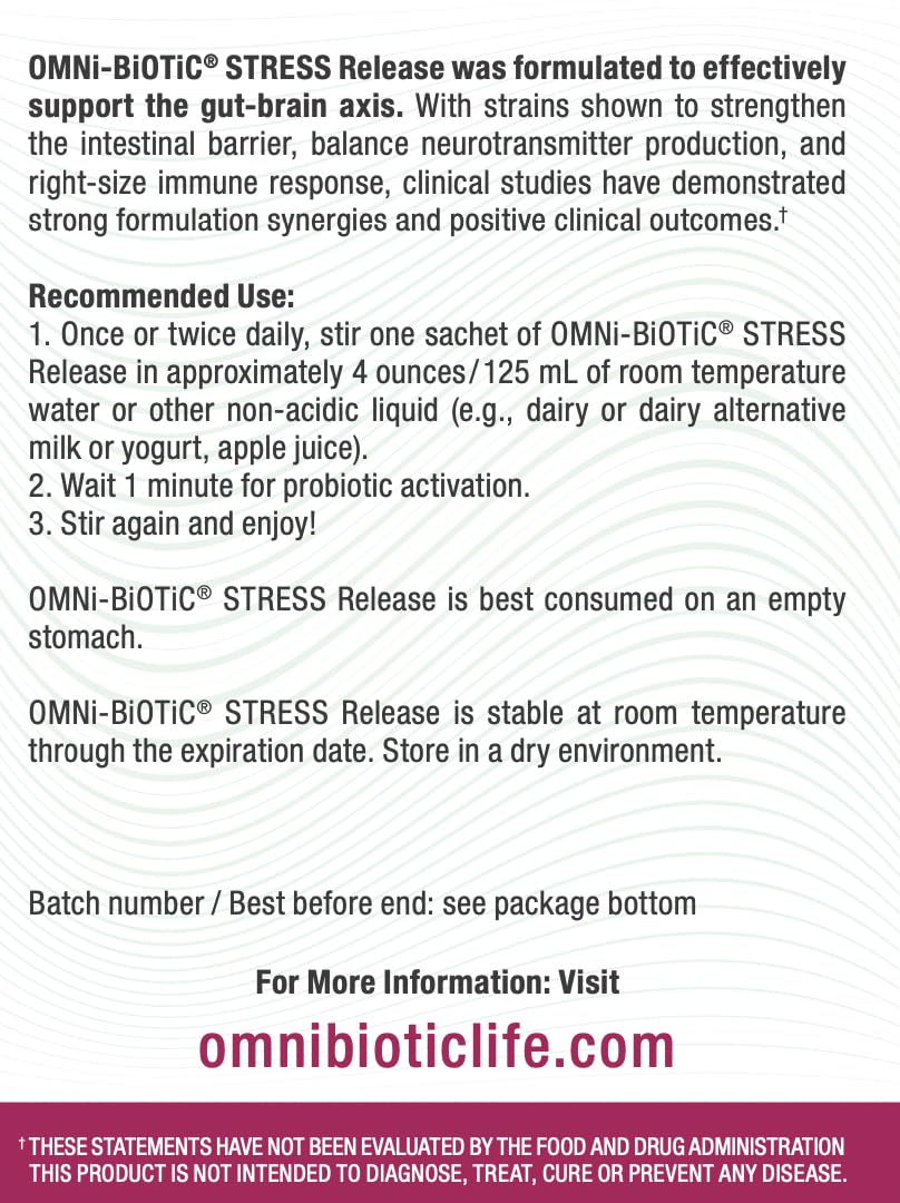 Serving packet of OMNi BiOTiC Stress Release dissolved in water