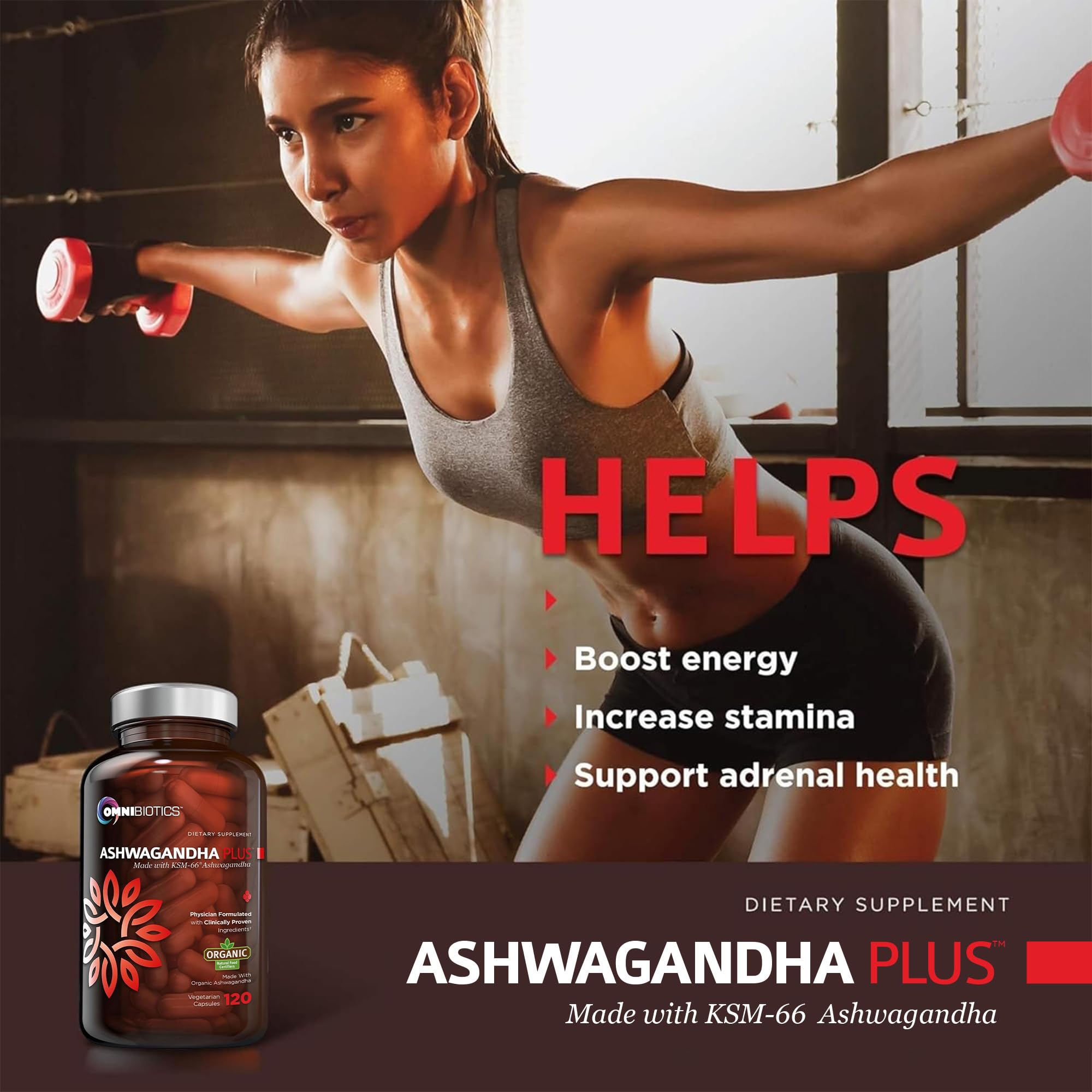 Vegan capsules in OmniBiotics Ashwagandha bottle for stress support