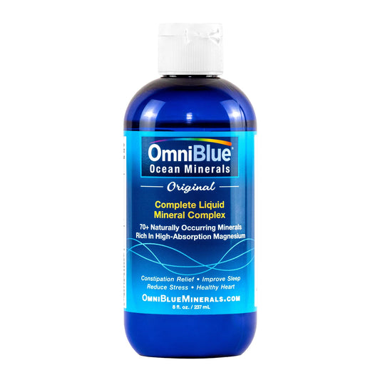 OmniBlue Ocean Minerals bottle with label on white background