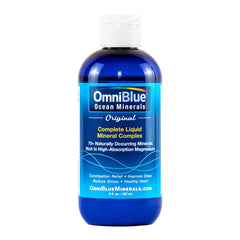 OmniBlue Ocean Minerals bottle with label on white background