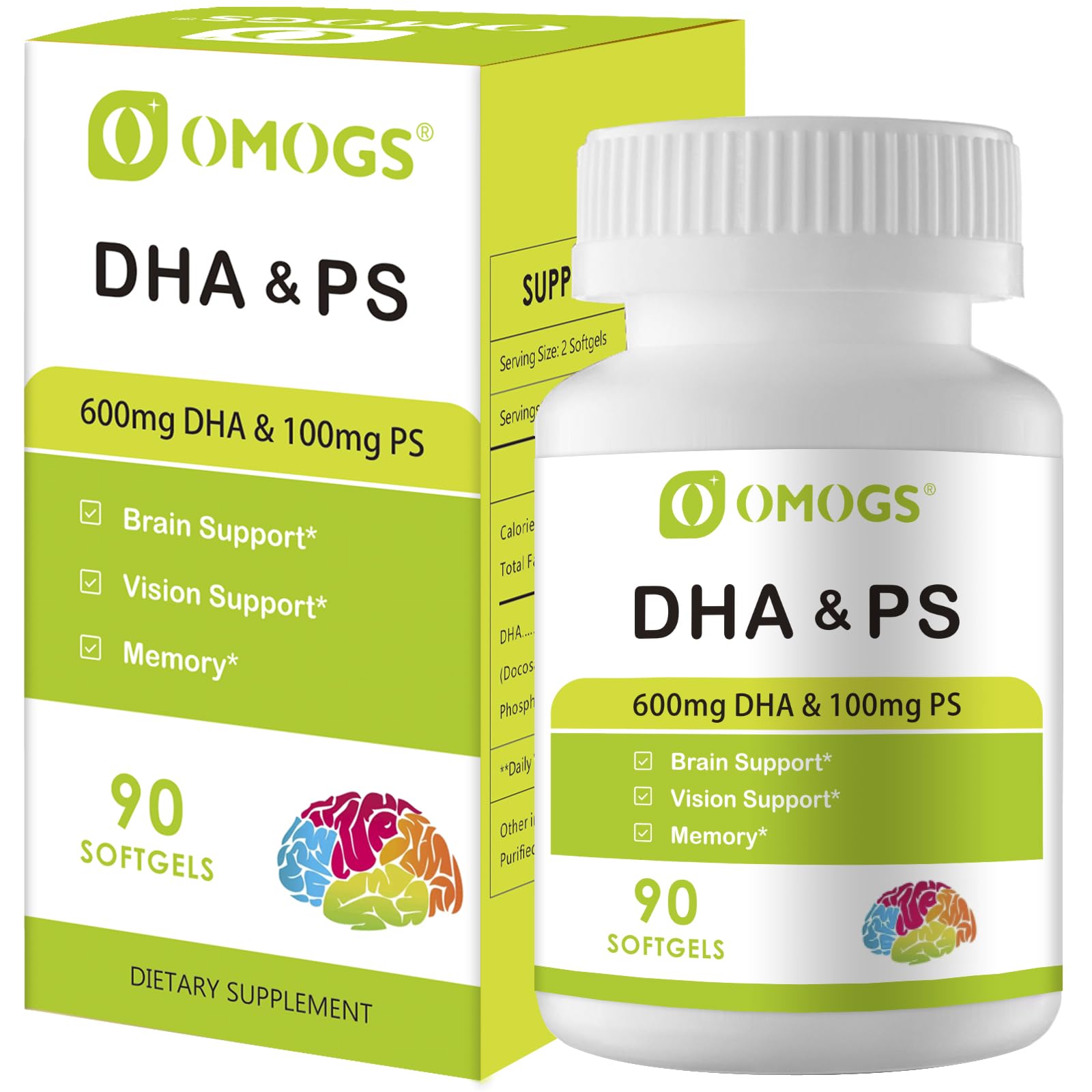 Bottle of OMOGS Algae DHA softgels
