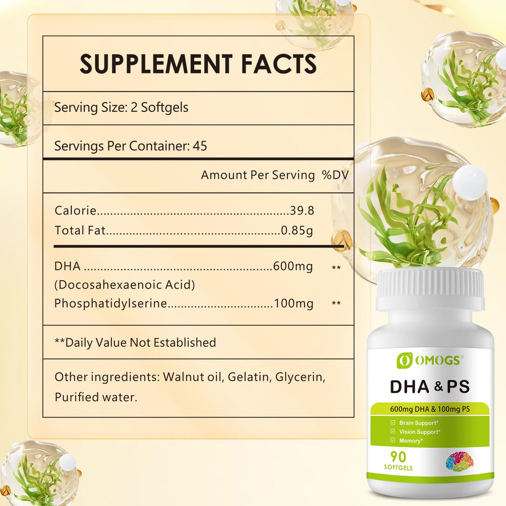 DHA 600 mg and Phosphatidylserine ingredients displayed