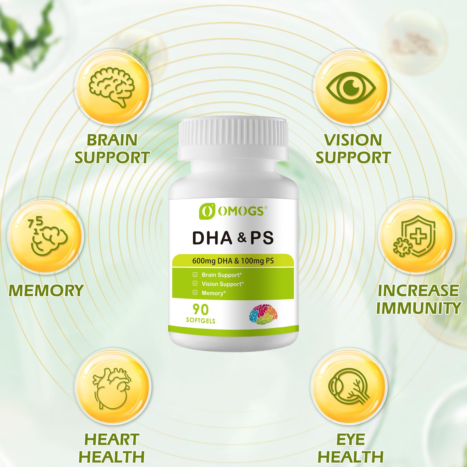 Close-up of DHA softgels capsules