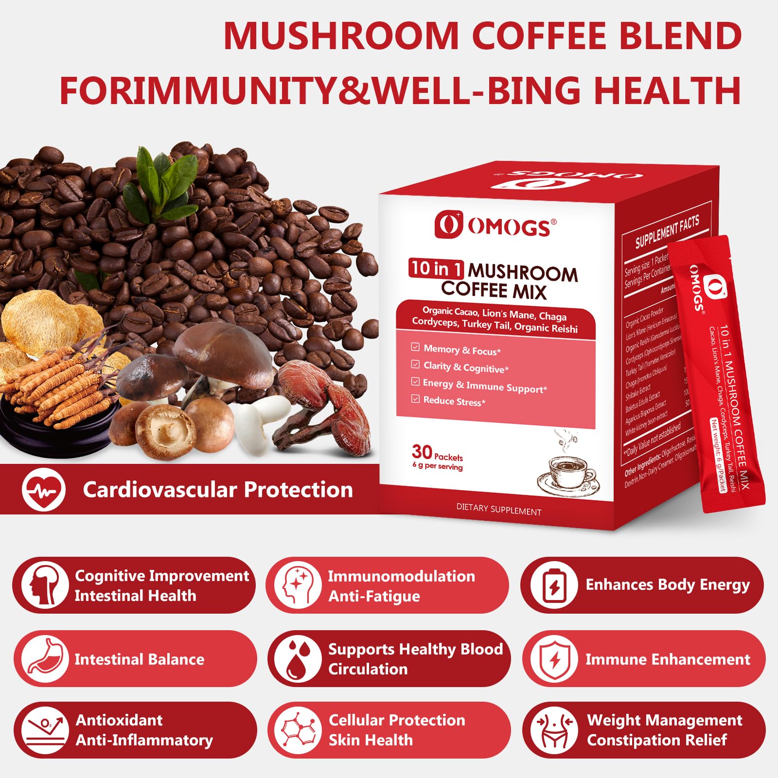 Cordyceps, Chaga and Turkey Tail mushroom blend visual