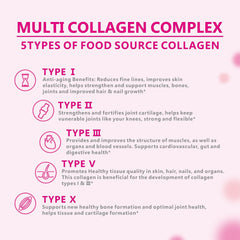 Graphic showing collagen types I, II, III, V, X with ingredients