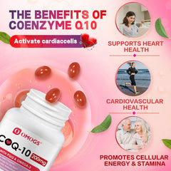 Close-up of OMOGS CoQ10 softgel capsules