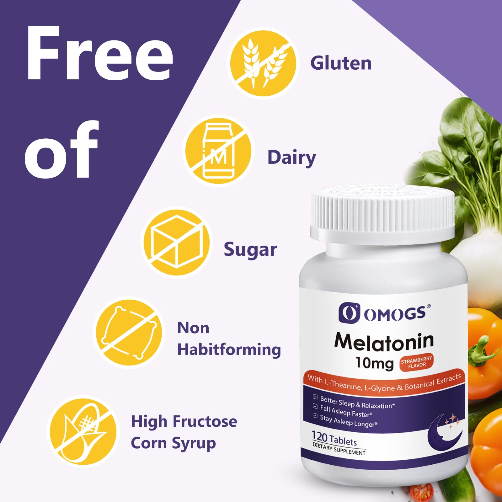 Ingredient list and nutrition facts for OMOGS Melatonin 10mg supplement