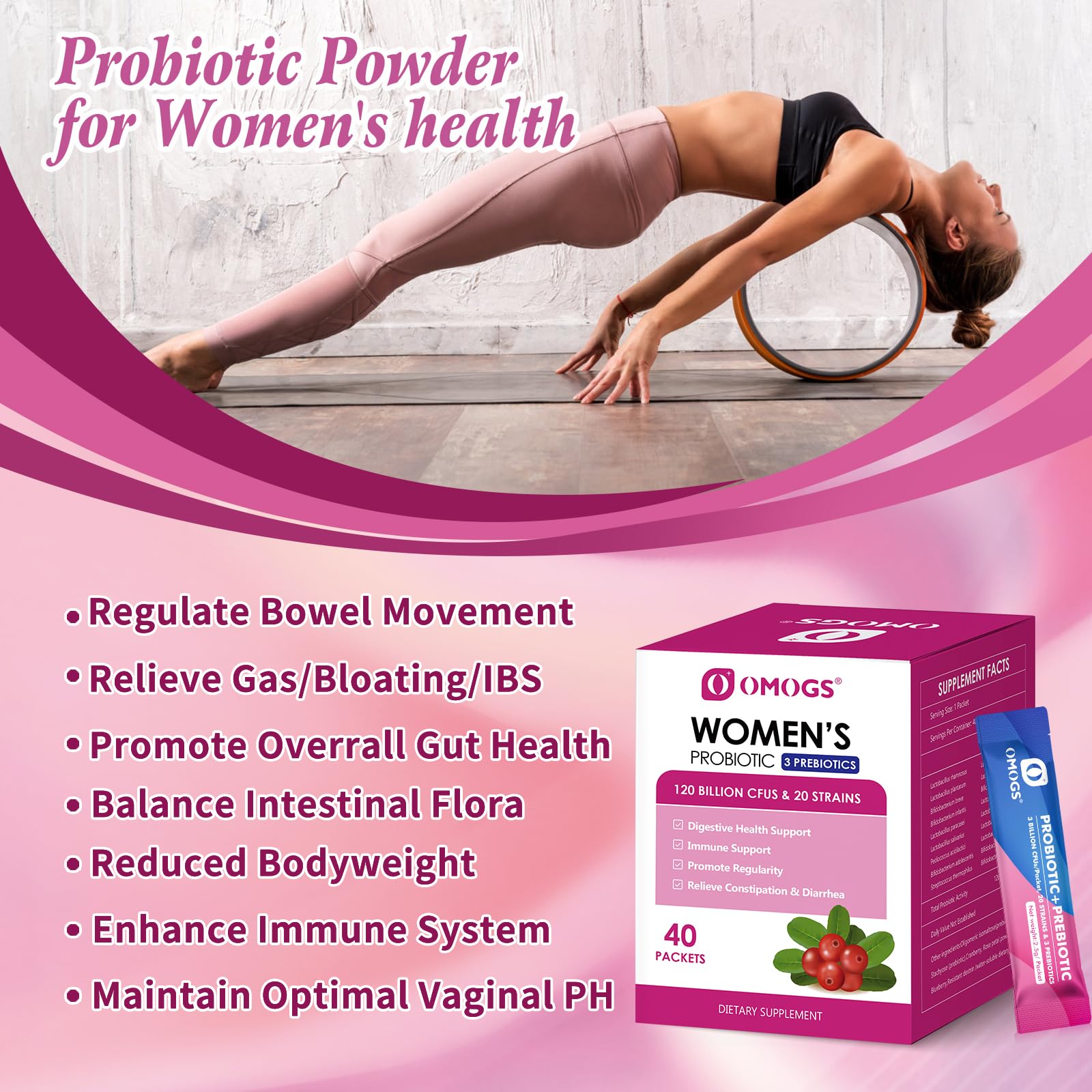 Travel-ready OMOGS Women's Probiotic 40-pack