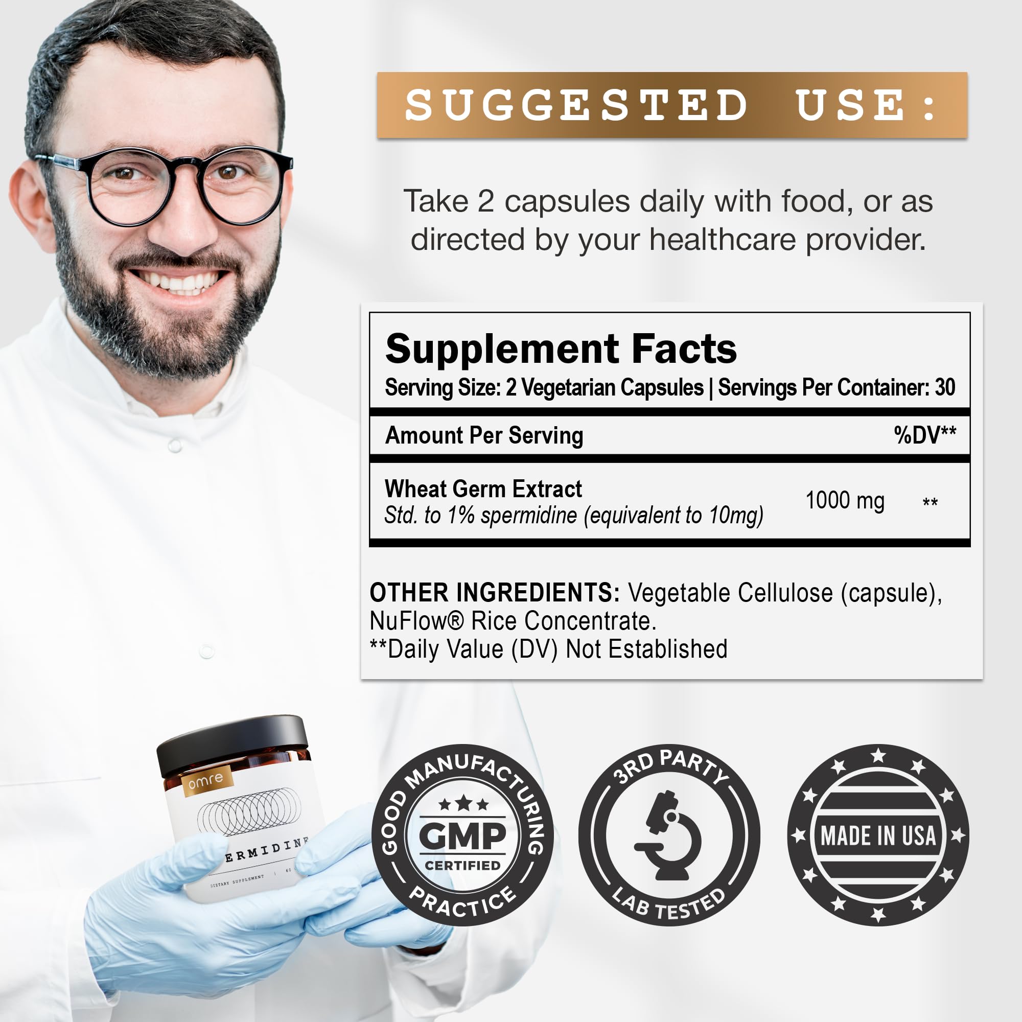 All-natural ingredients label for OMRE Spermidine