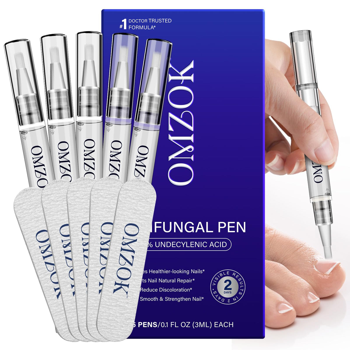 OMZOK Toenail Fungus Pen application angle for precise treatment of nails.