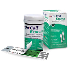 On Call Express blood glucose strip with no coding for quick, reliable readings.