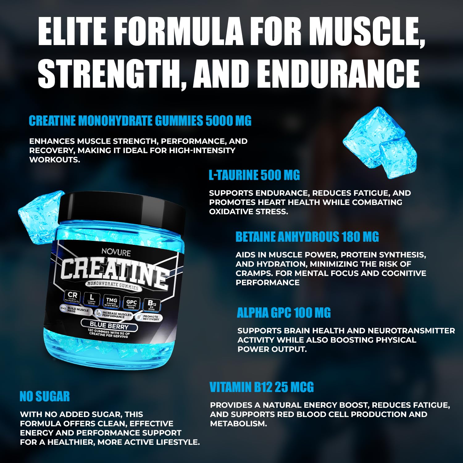 On-the-go chew—4 gummies equal 5g creatine per serving