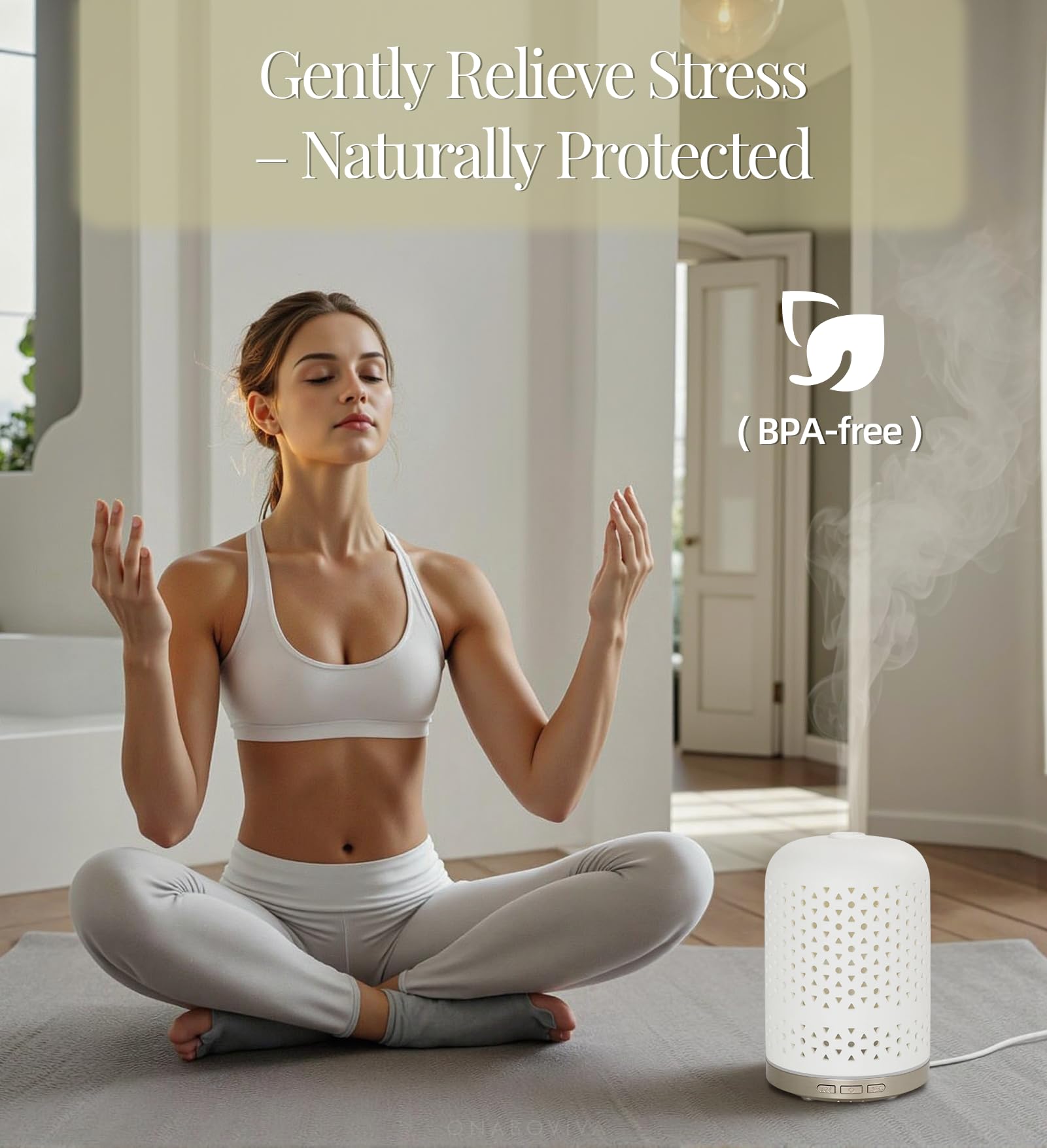 Diffuser showing two mist modes and three ambient light options