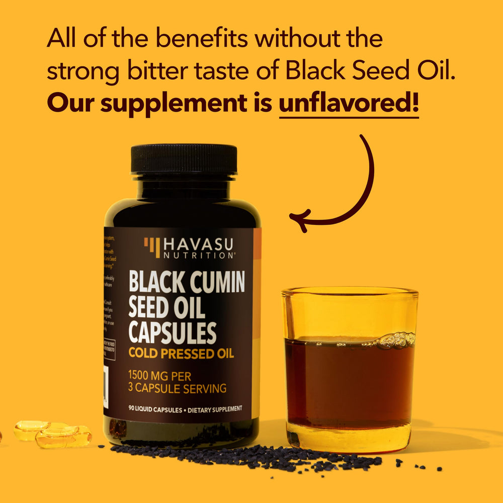 Label indicating 1-month supply of black seed oil capsules