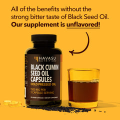 Label indicating 1-month supply of black seed oil capsules