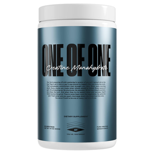Front label of ONE OF ONE Creatine Monohydrate Powder tub