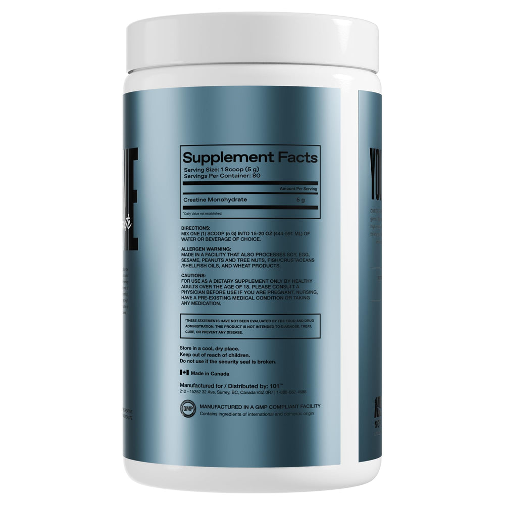 Nutritional facts panel for Creatine Monohydrate Powder