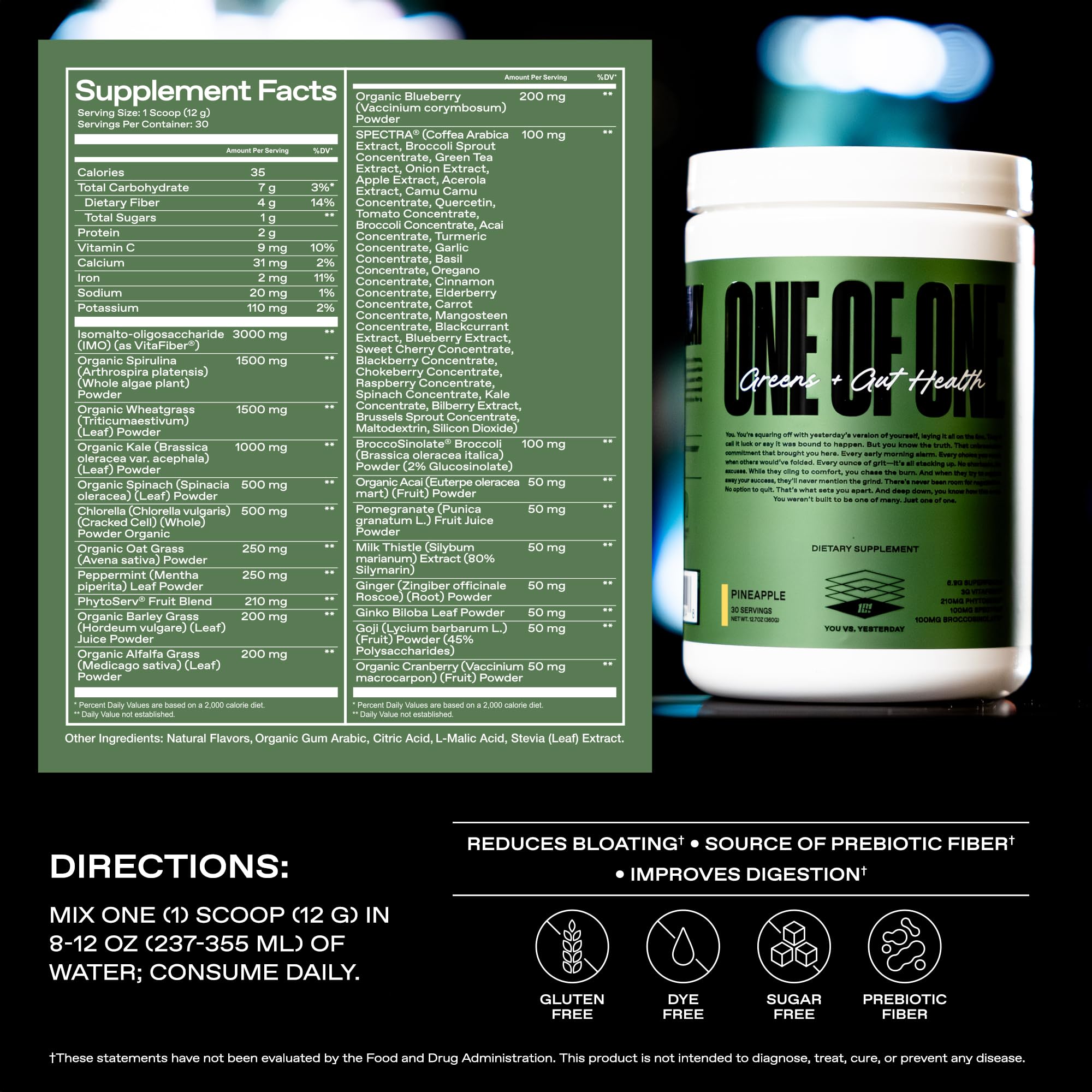 Nutrition facts highlights prebiotics, probiotics and enzymes