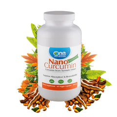Bottle of One Planet Nutrition Nano Curcumin 500 mg veggie capsules