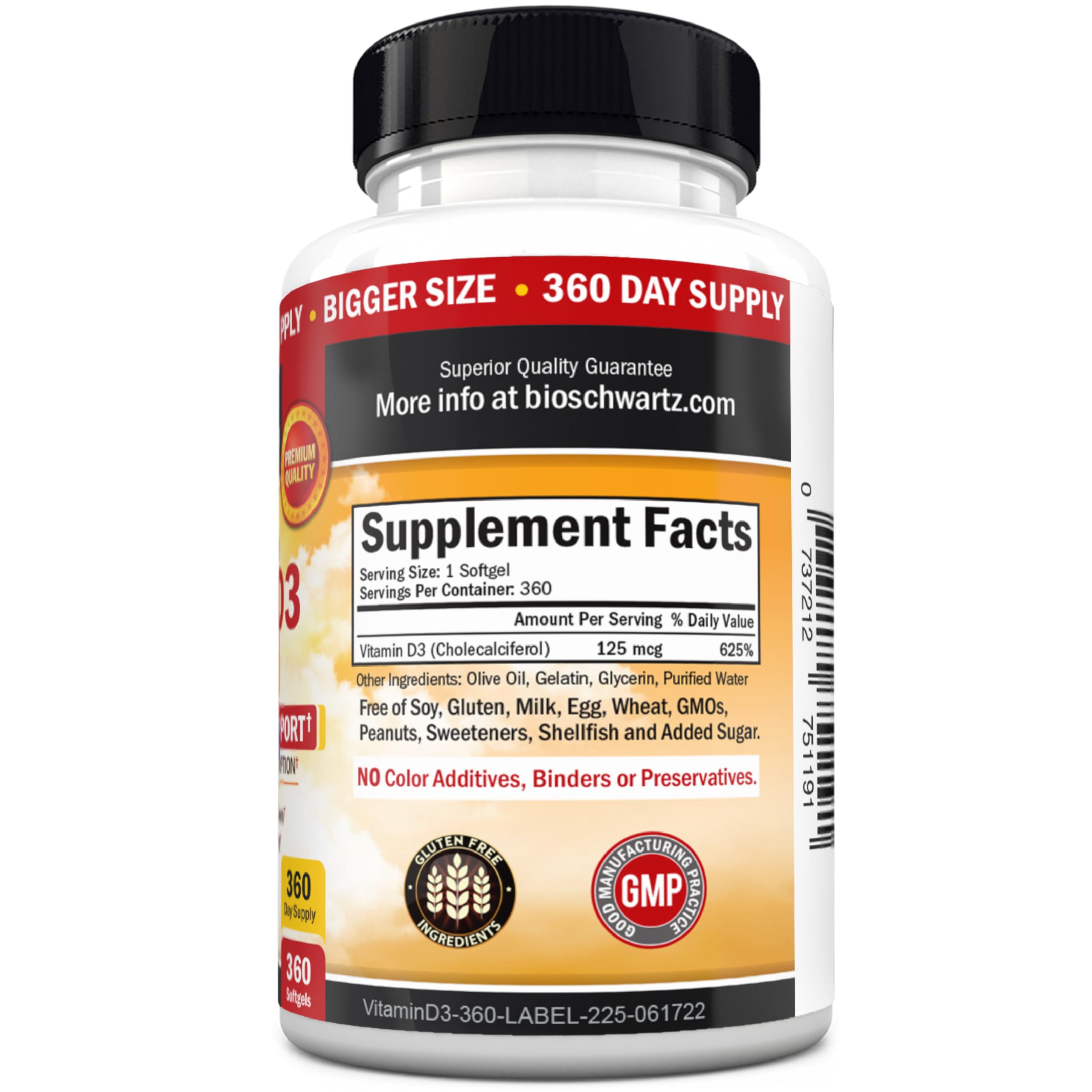 One-year supply of Vitamin D3 5000 IU softgels