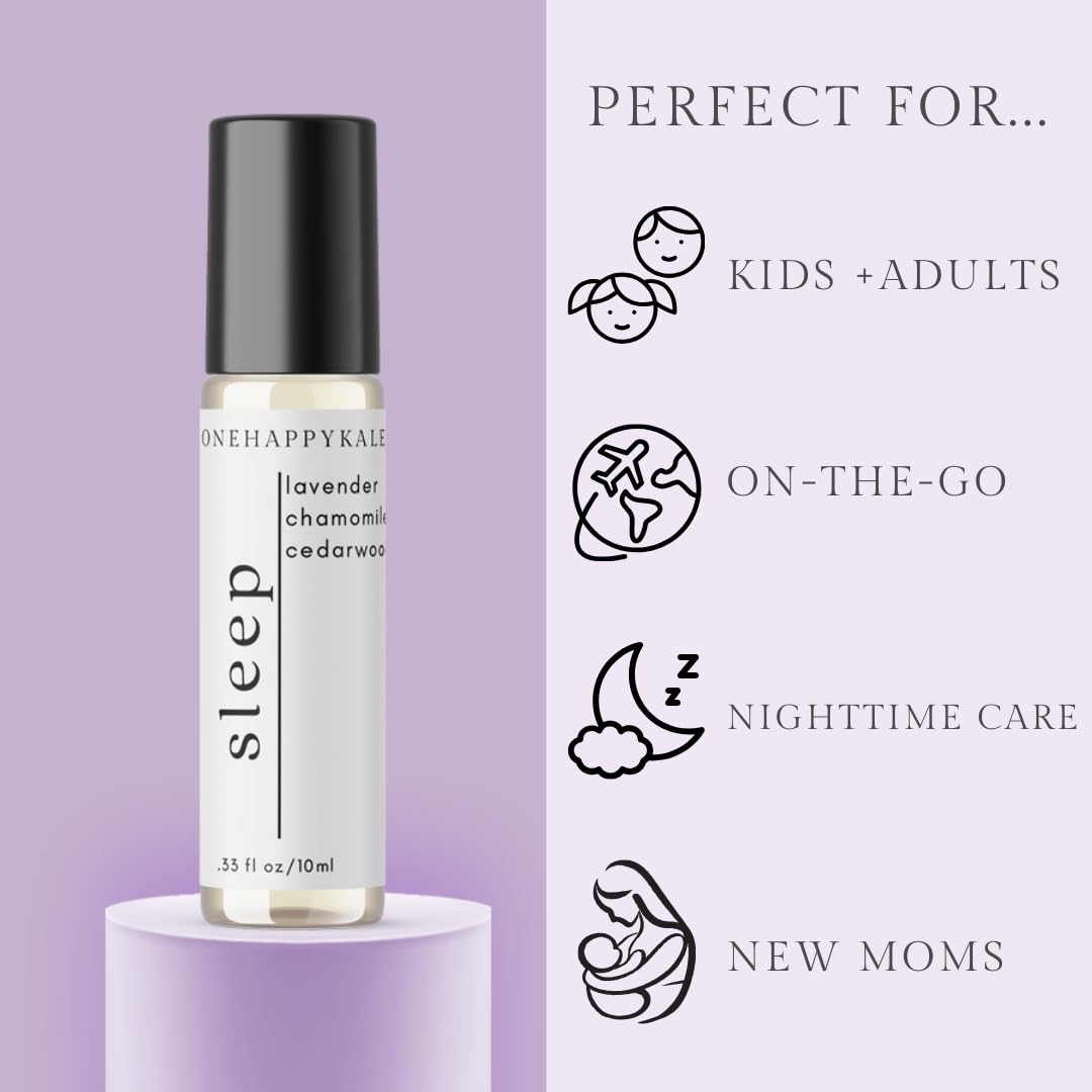 Onehappykale Sleep Roll-On chamomile bottle supports gentle unwinding.