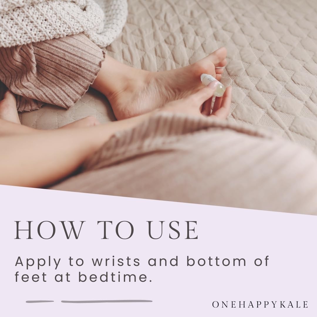 Onehappykale Sleep Roll-On applied to feet for grounding routine.