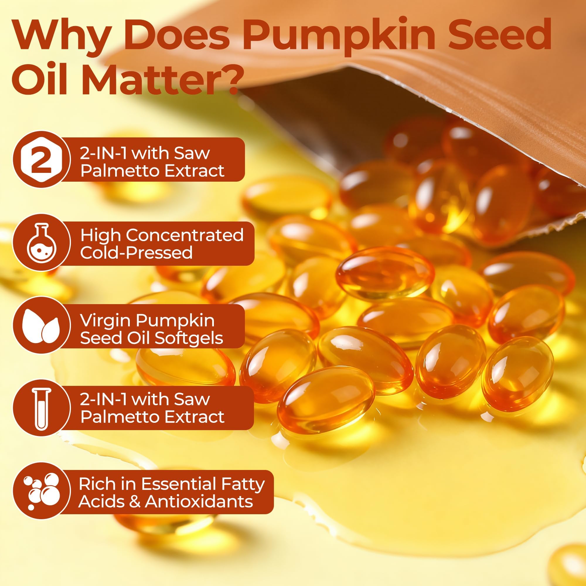 Infographic showing essential fatty acids and phytosterols in pumpkin seed oil