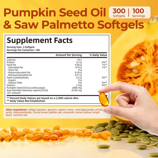 Front view of Oneoo Pumpkin Seed Oil bottle and 300 softgels packaging
