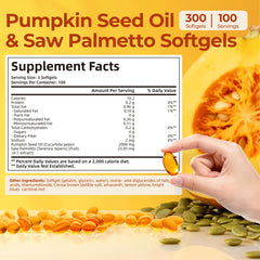 Front view of Oneoo Pumpkin Seed Oil bottle and 300 softgels packaging