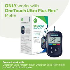 OneTouch Ultra Plus Flex strips 90ct box side showcasing convenient 3-box pack.