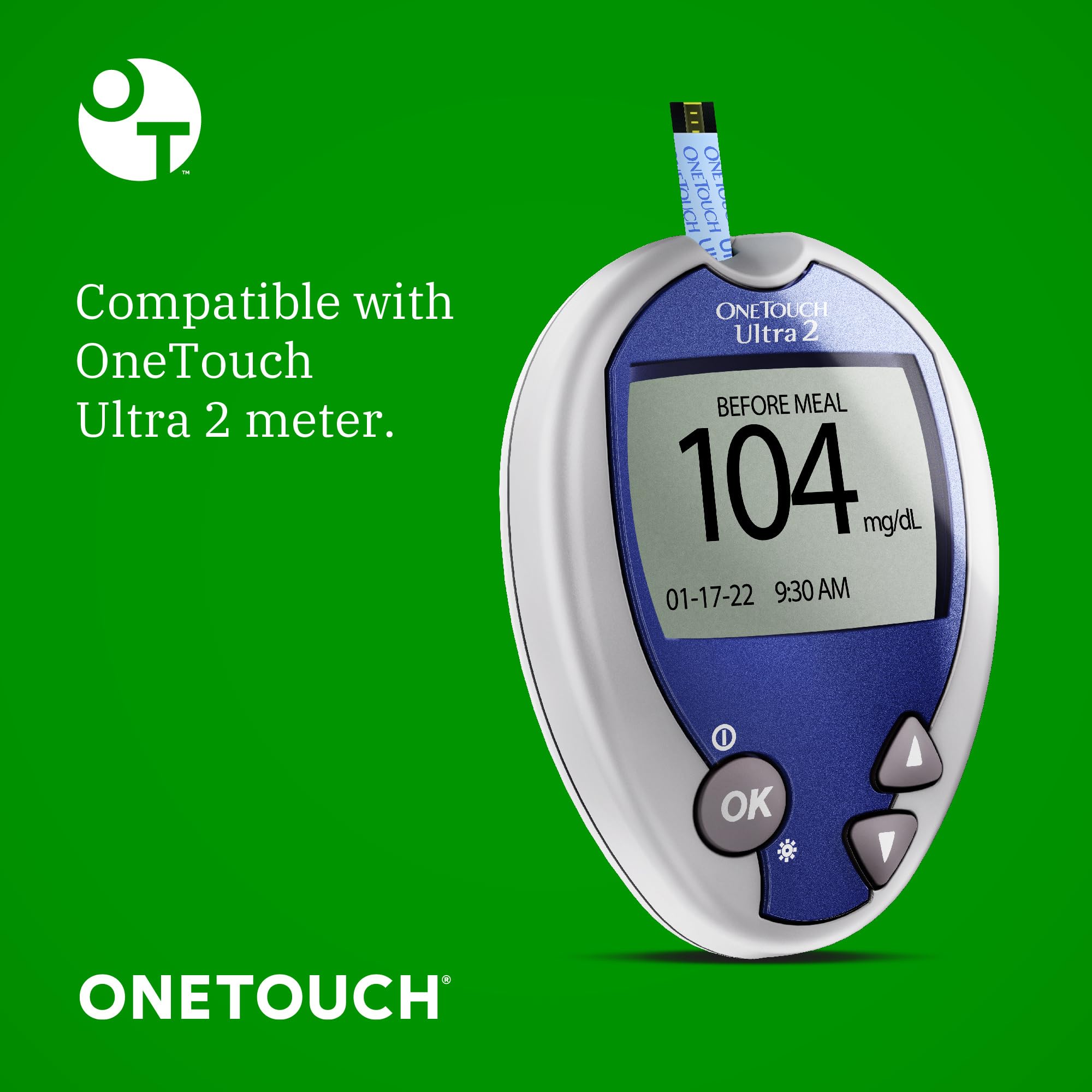 OneTouch Ultra test strips are compatible with the OneTouch Ultra 2 meter for quick readings.