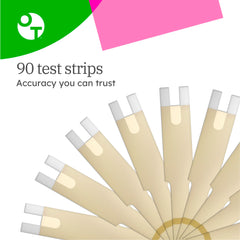 Close-up of Verio strips showing tiny blood sample for fast results
