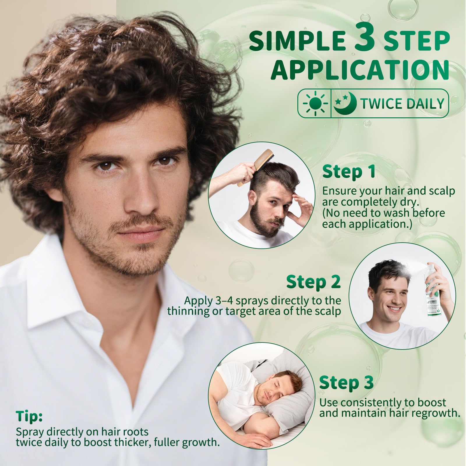 ONIADBA easy absorb non-greasy spray dries quickly for daily styling.
