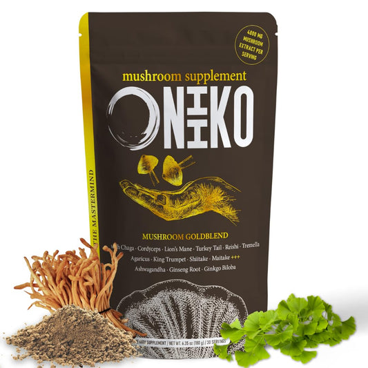 Oniiko 10 Mushroom Powder bottle with label
