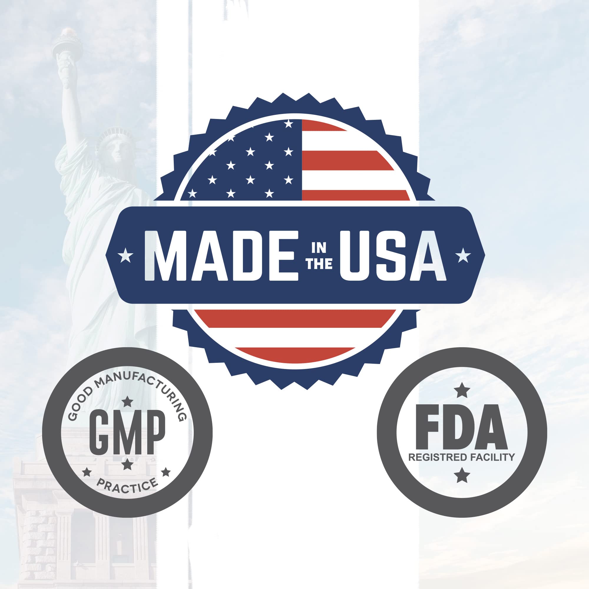 USA GMP facility badge and third-party testing badge