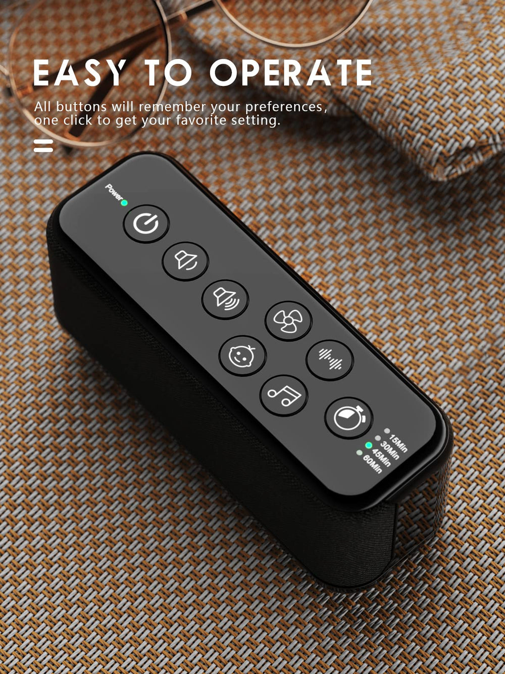 OnLyee dual speakers close-up, delivering clear stereo sound for immersive sessions.