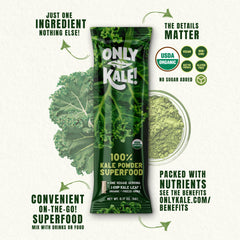 Close-up of a single-serving kale powder stick
