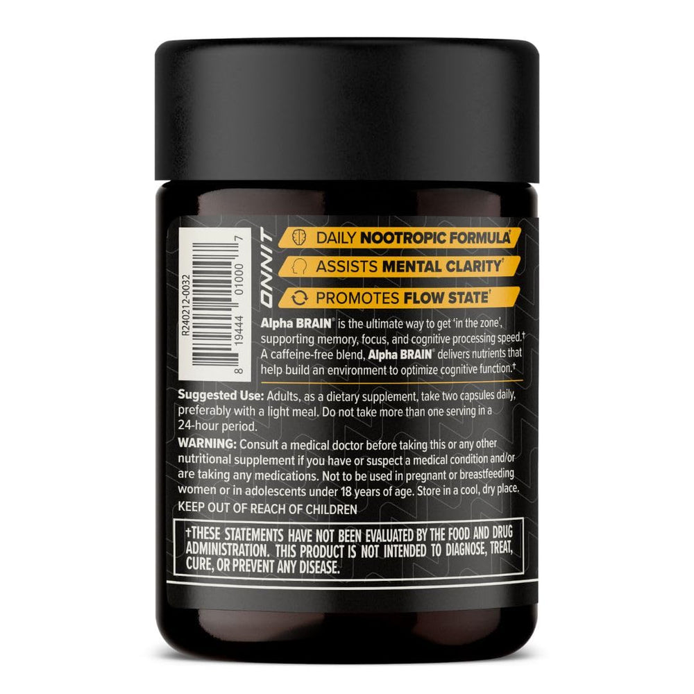 ONNIT Alpha Brain capsules ready for daily focus during study or work