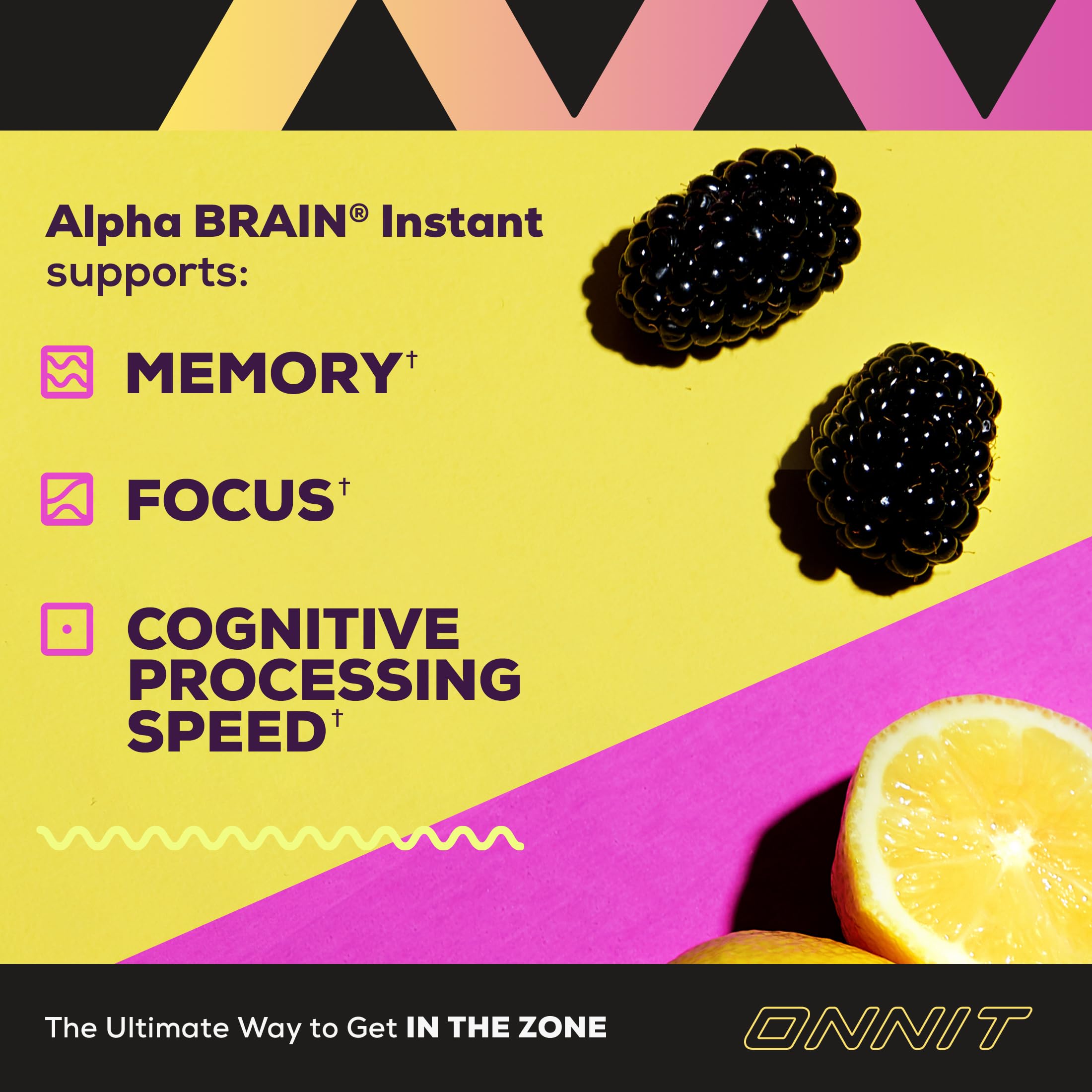 Chilled Blackberry Lemonade flavor of ONNIT Alpha BRAIN Instant in a glass