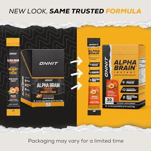 ONNIT Alpha Brain Instant peach ingredient blend highlights L-Theanine and B6 for focus