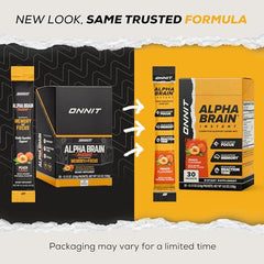 ONNIT Alpha Brain Instant peach ingredient blend highlights L-Theanine and B6 for focus