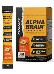 ONNIT Alpha Brain Instant peach packets for quick cognitive support on the go